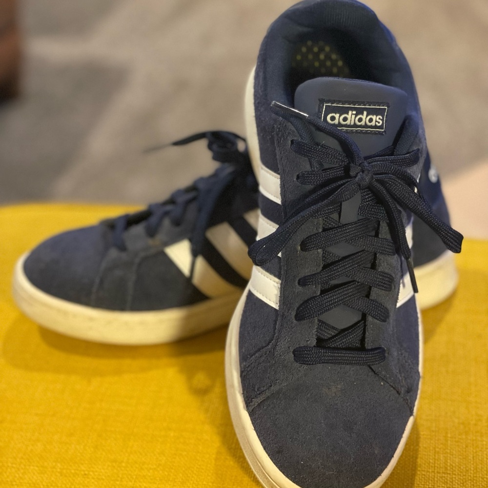 Adidas comfort + sneakers in navy blue suede